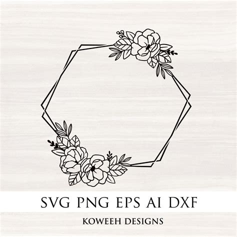 Hexagon Frame Svg Flower Monogram Frame Floral Frame Cut Etsy