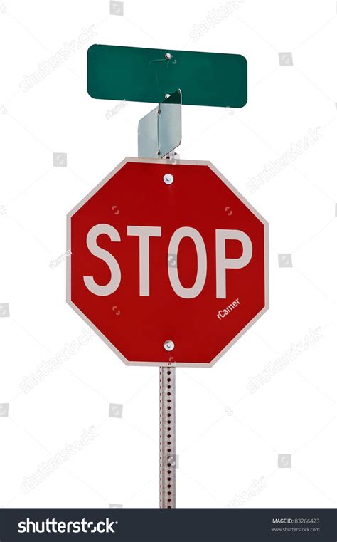 Stop Sign With Street Signs On Top Isolated On White With A Clipping