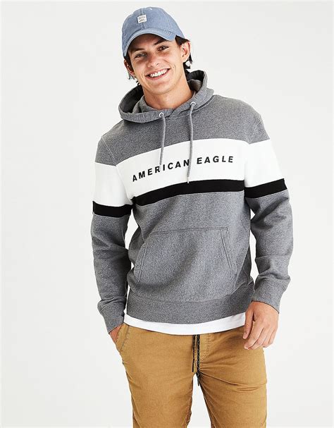 Aeo Colorblock Popover Hoodie Bold Black American Eagle Outfitters