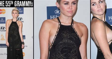 Miley Cyrus Braless Pokies And Possibly Pantyless At The Pre Grammy