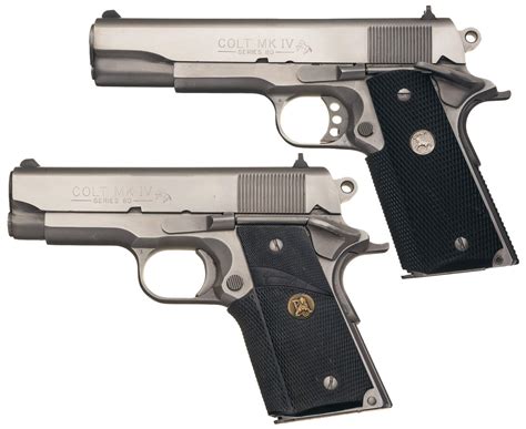 Two Colt Mark Iv Series 80 Stainless Steel Semi Automatic Pistol Rock