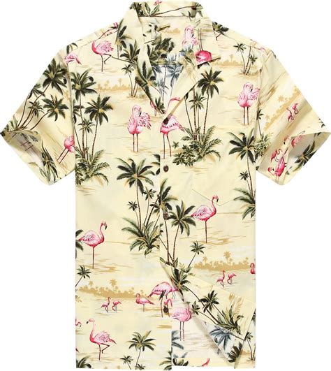 Hecho En Hawaii Camisa Hawaiana De Los Hombres Camisa Hawaiana M Flamencos Rosados Allover En