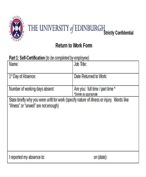 Return To Work Excuse Template