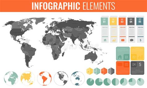 Infographic Elements Set World Map Markers Charts And Other Elements