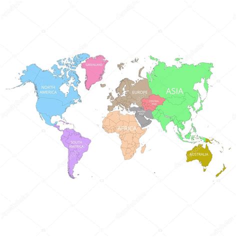 Mapa Del Mundo Con Los Nombres De Los Continentes Ilustración