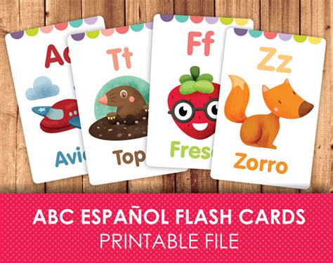 Spanish Alphabet Flash Cards Printable Alphabet Picture Flashcards