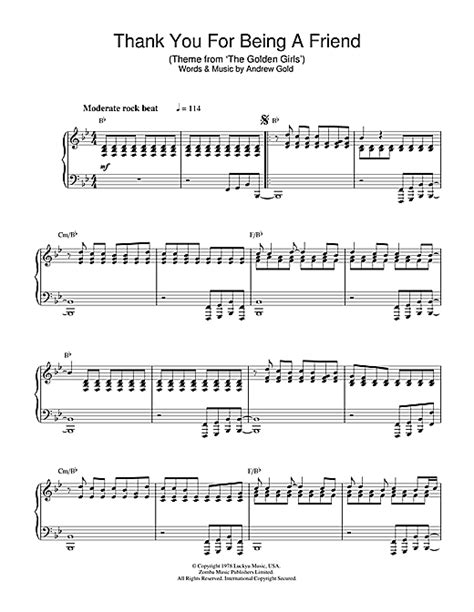 Check spelling or type a new query. Thank You For Being A Friend (theme from The Golden Girls) sheet music by Andrew Gold (Piano ...