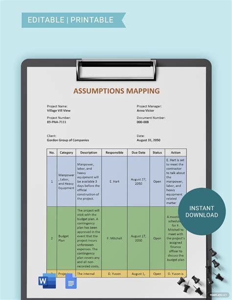 Project Management Assumptions Template Google Docs Word Template Net