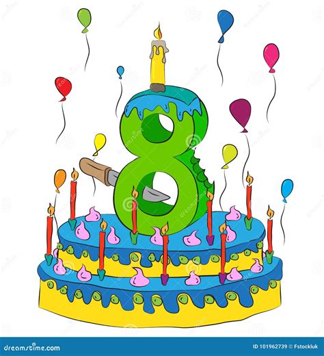 O Bolo De Aniversário Com Número Oito Candle Comemorando O Oitavo Ano