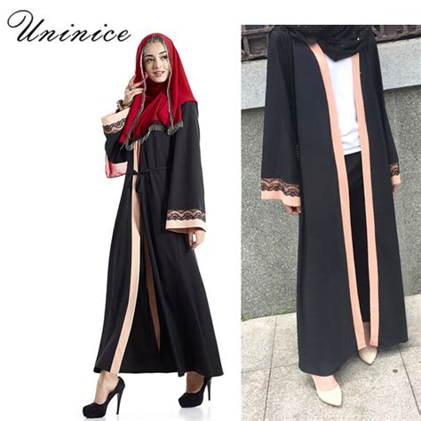 Elegant Islamic Open Abaya Muslim Maxi Dress Cardigan Lace Style Long