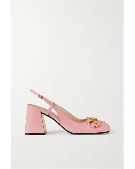Gucci Baby Horsebit Detailed Patent Leather Slingback Pumps In Natural