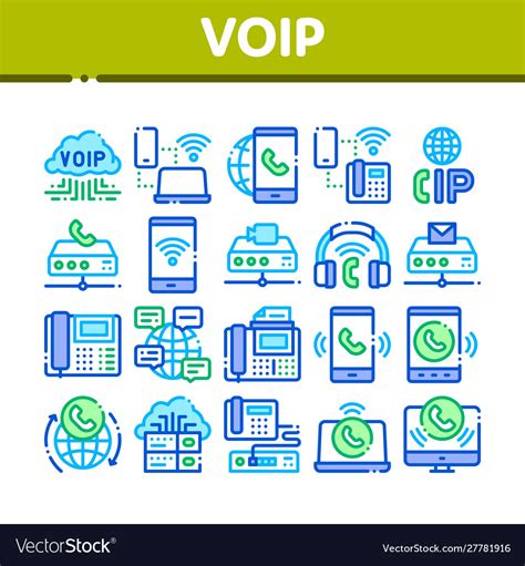 Voip Calling System Collection Icons Set Vector Image
