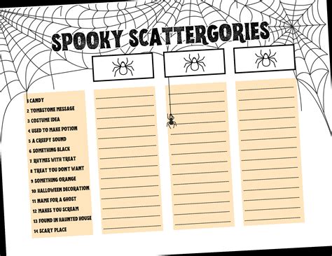 Halloween Scattergories Game Printable For Spooky Fun