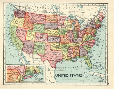 Vintage Usa Map 1932 United States Of America Map
