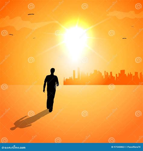 Man Walking At Sunset Stock Vector Illustration Of Walk 97540863