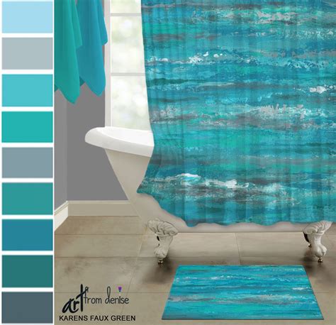 Aqua Gray And Teal Shower Curtain And Bath Mat Sets Modern Etsy