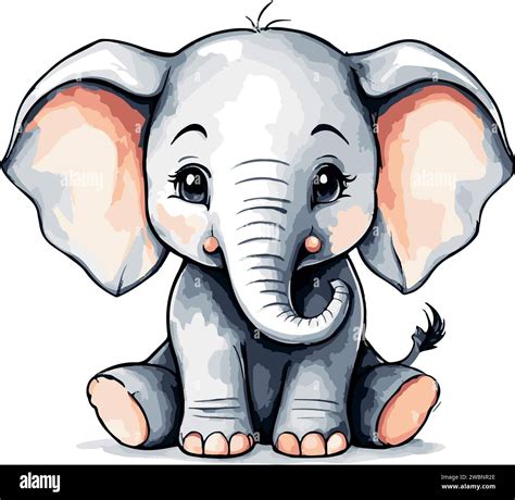 Extraordinary Lovely Watercolor Baby Elephant Vector Art Stock Vector