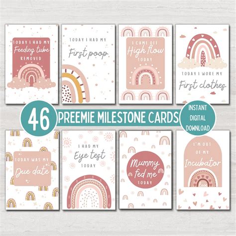 Preemie Baby NICU Milestone Cards Pink Boho Rainbow Baby Photo Prop