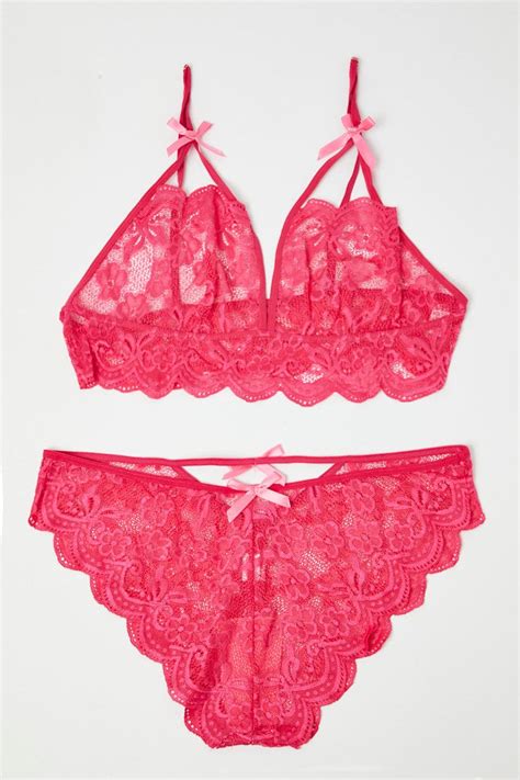 Pink Floral Lace Lingerie Set You All
