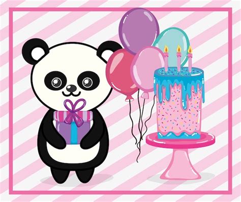 Premium Vector Happy Birthday Panda Cartoon