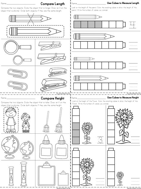 Worksheets For Measuring Length And Height Part Of A Kindergarten Math