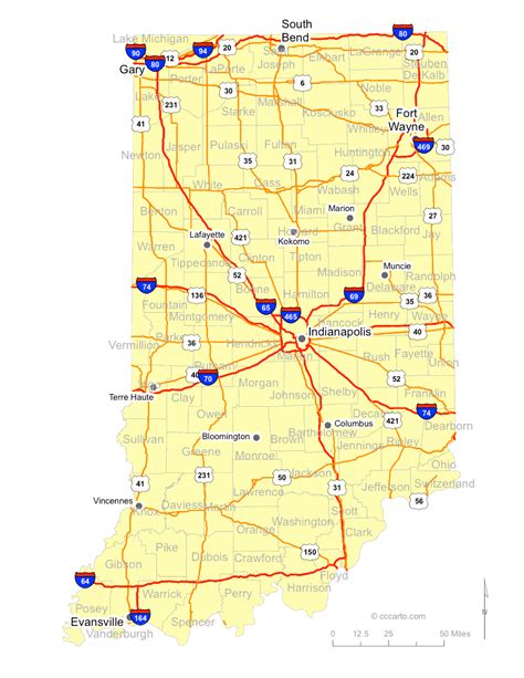 Large Detailed Roads And Highways Map Of Indiana State With All Cities