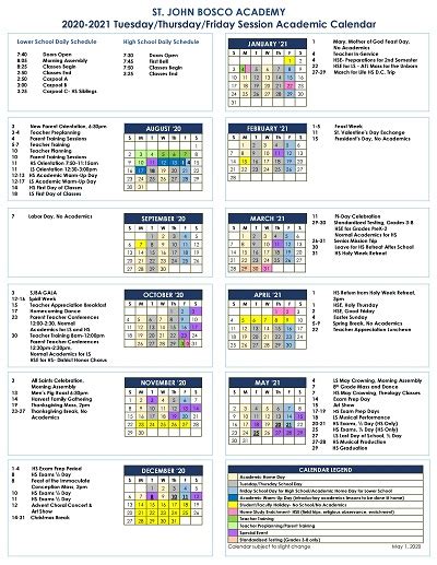 2020 2021 Academic Calendars St John Bosco Academy