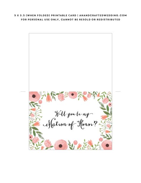 • single blank interior greeting card with matching blush envelope. Free Printable Will You Be My Maid Of Honor Card | Printable Card Free