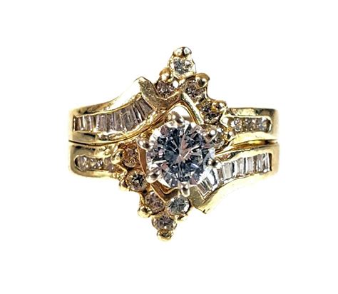 Lot 14k Yellow Gold And Diamond Bridal Set Ring Size 5