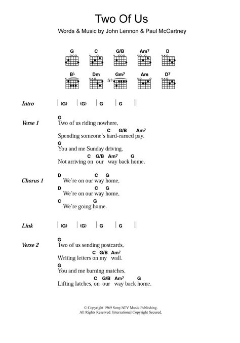 Two Of Us By The Beatles Guitar Chordslyrics Guitar Instructor