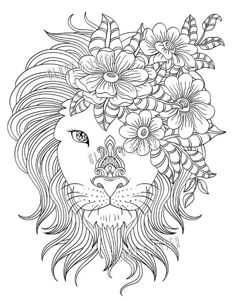 Set Of 2 Zentangle Lion Coloring Pages Printable Adult Etsy