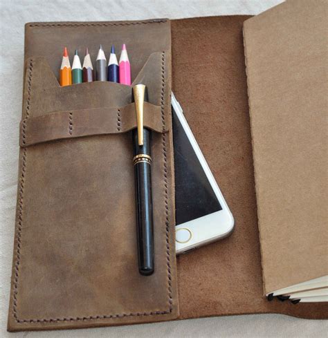 Refillable Leather Journal With Pens Holder And Pencil Case Etsy