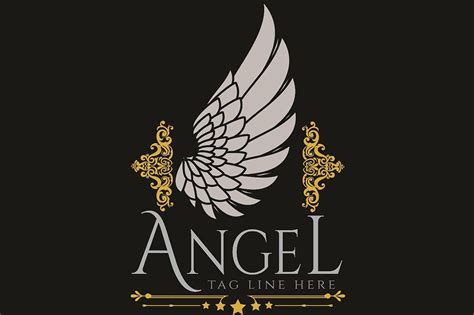 The Logo For Angel Tac Line Here Which Has Gold And White Wings On It