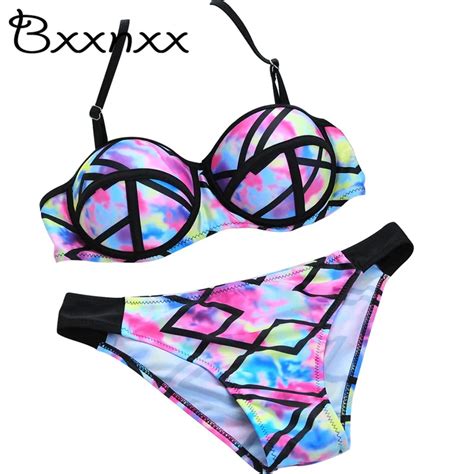 Floral Print Bikini Set With Padded Push Up Swimwear For Women Biquini