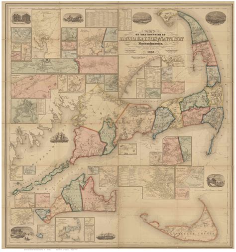 Barnstable Dukes And Nantucket Counties Map Of Massachusetts 36 X 40