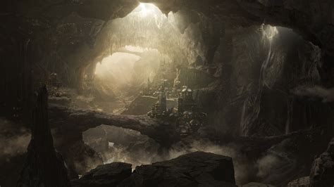 Город в пещере фэнтези обои для рабочего стола картинки фото