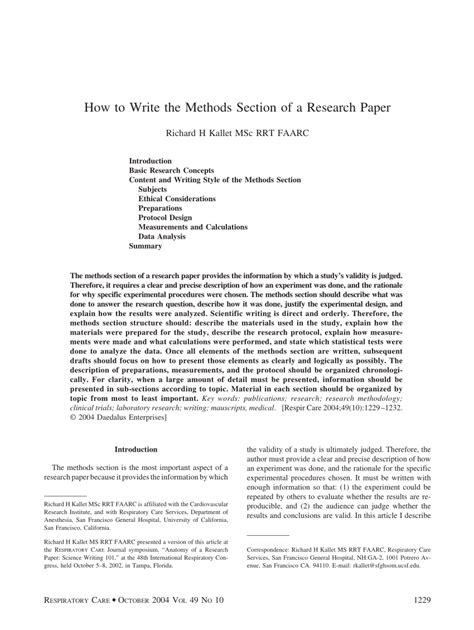 Research papers are not limited to a specific field area. (PDF) How to write the methods section of a research paper
