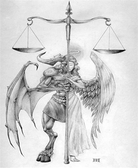 Impressive Half Angel Half Demon With A Huge Scales Tattoo Design