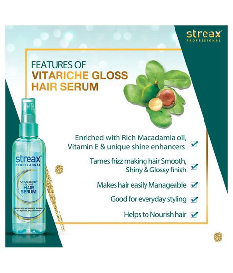 Order streax hair serum 100ml online and get the medicine delivered within 4 hours at your doorsteps. Streax Pro Vitariche Gloss Hair Serum 100 mL: Buy Streax ...