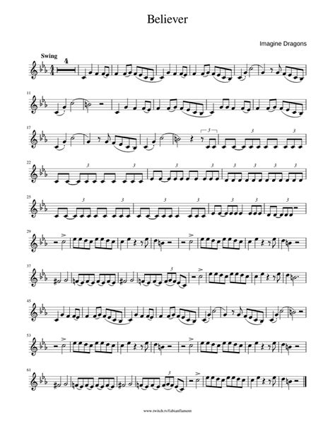 Believer Imagine Dragons Sheet Music For Trumpet In B Flat Solo
