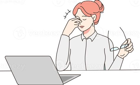 Unhealthy Woman Employee Suffer From Migraine 21478039 Png