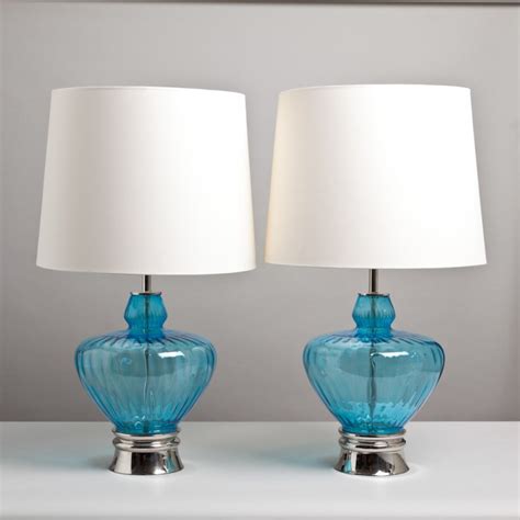 A Pair Of Turquoise Blue Glass Lamps On Nickel Bases 1970s At 1stdibs