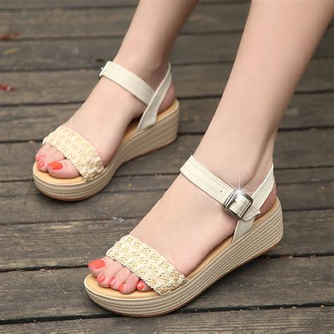 Women Sandal Platform Flat Woven Sandals Summer Peep Toe Wedge Sandals Women Platform High Thick