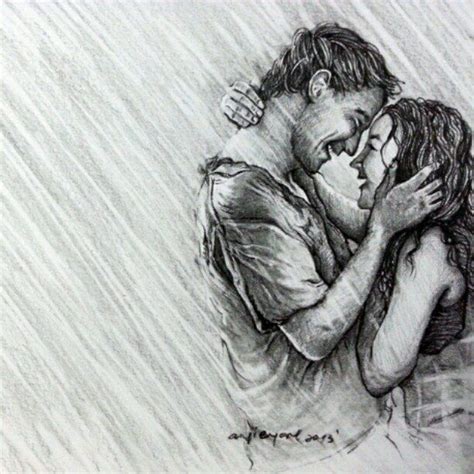 Couple Drawing Rain Romantic Couple Pencil Sketches Romantic Drawing
