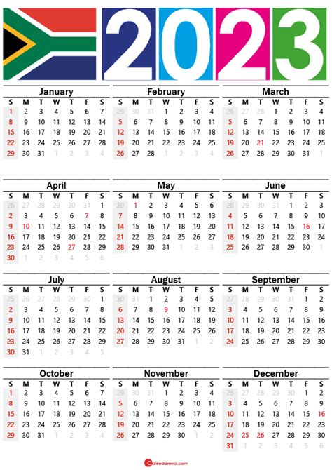 Printable 2023 South Africa Calendar Templates With Holidays January