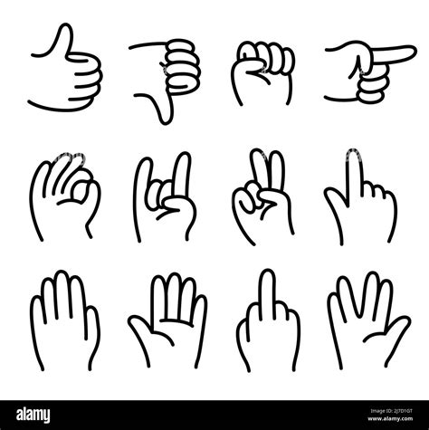 Cartoon Hands Gesture Set Simple Hand Drawn Comic Style Icons Black