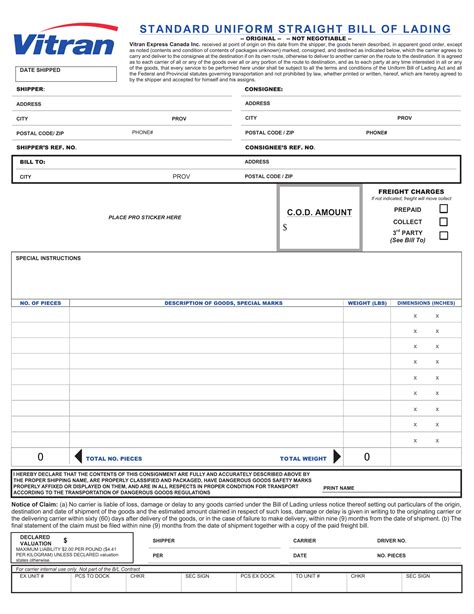 9 Generic Bill Of Lading Examples Pdf Examples