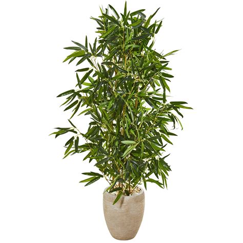 Nearly Natural 5 Ft Bamboo Artificial Tree In Sand Colored Planter