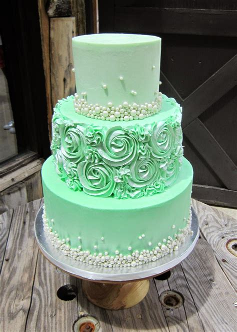 Delectable Cakes Mint Green Rose Swirl Wedding Cake