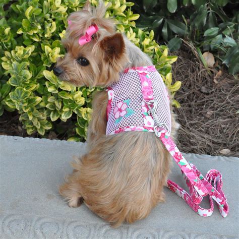 Cool Mesh Dog Harness By Doggie Design Hawaiian Hibiscus Pink X